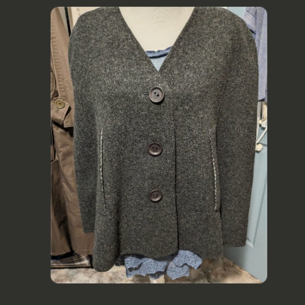 Leon Max Limited Edition one-size OS wool blend jacket cape $578 NWT charcoal